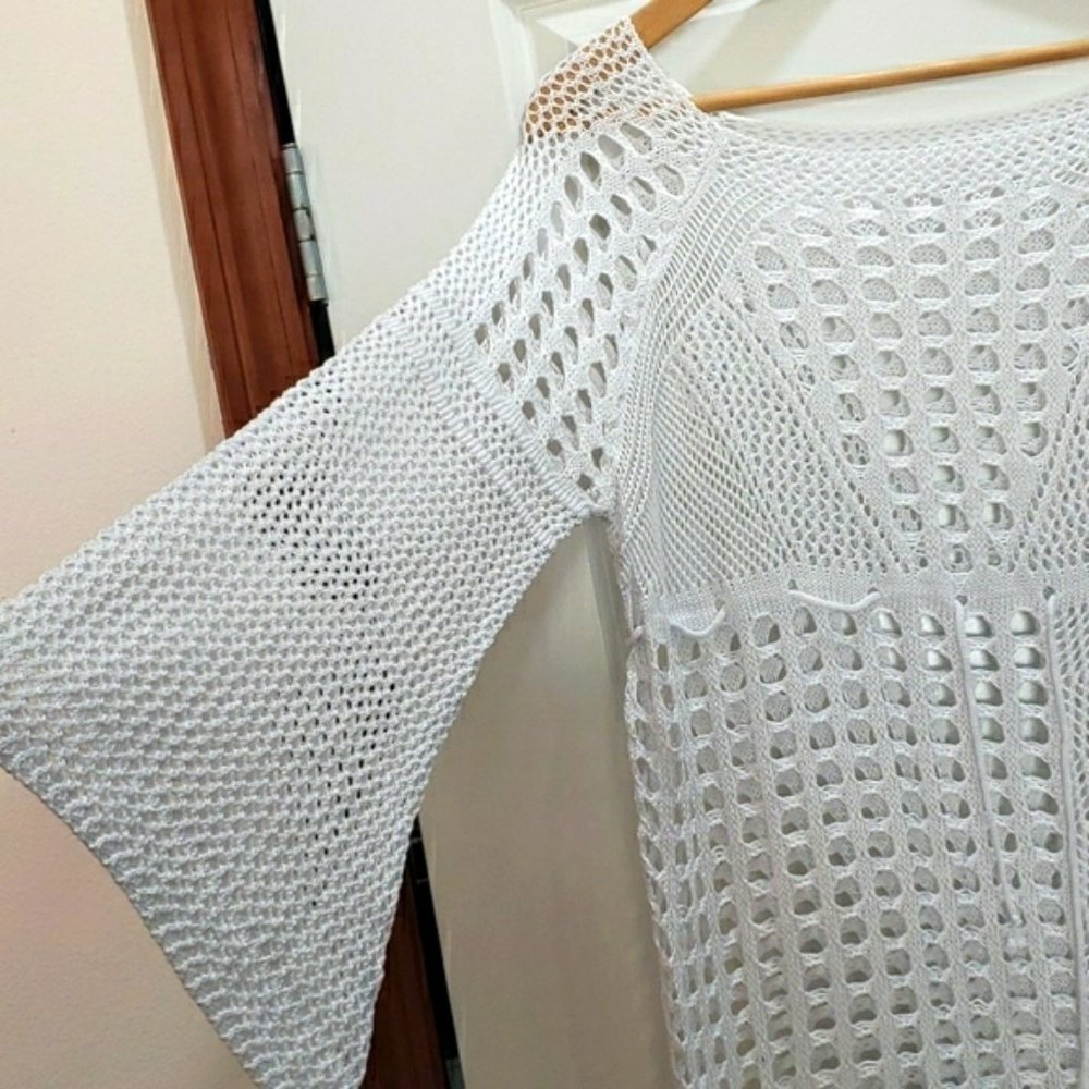 New White Chrochet Cover Up Long Dress with Slit - Picture 5 of 7